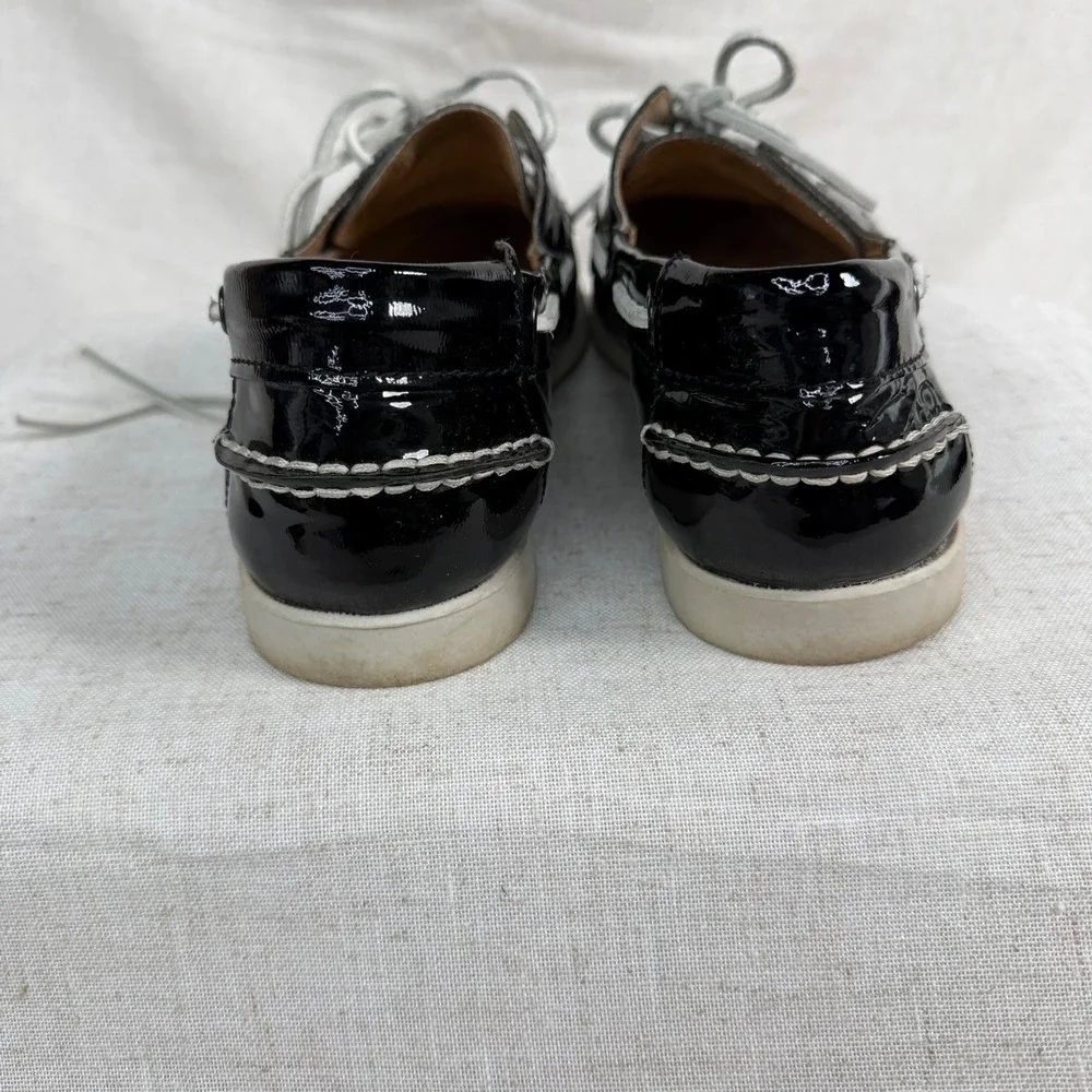 White Mountain‎ Headsail Black Patent Leather Boat Shoes Preppy Loafers Mens 10M